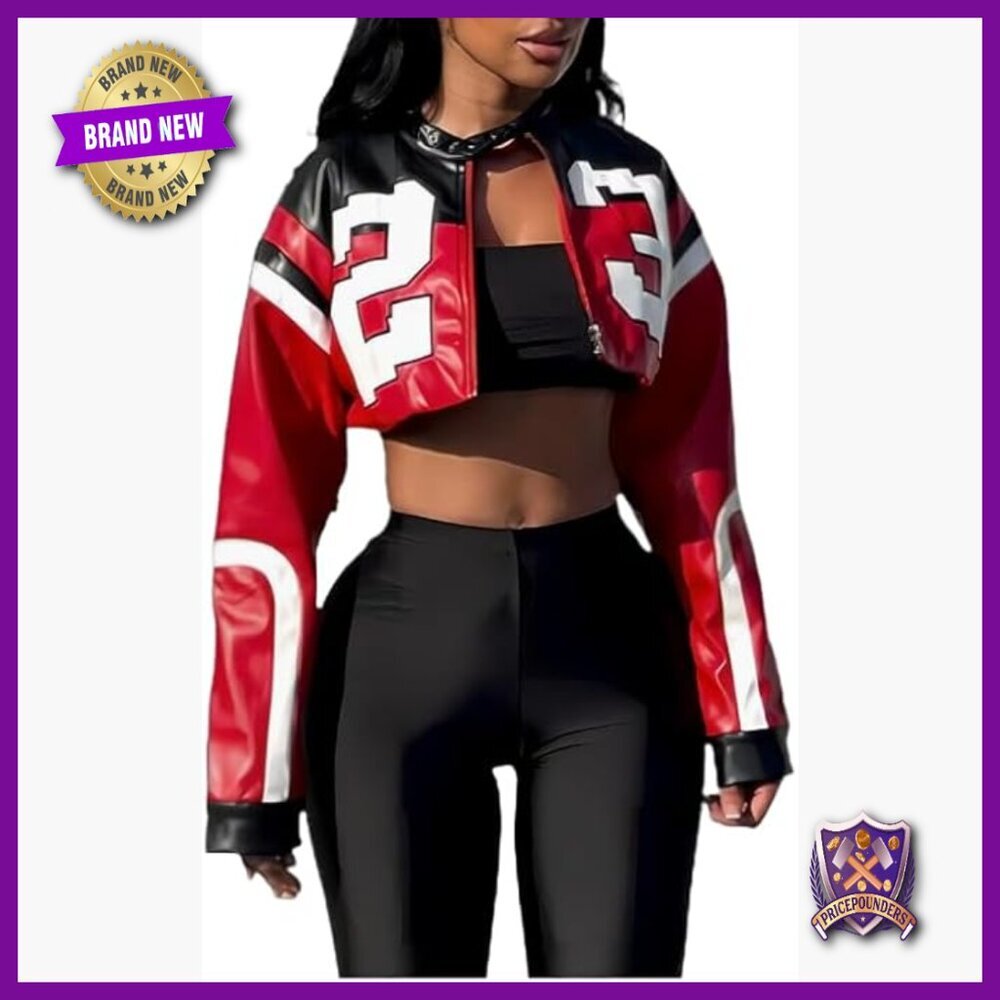 Faux Leather Cropped Bomber Jacket Motorcycle Style Streetwear